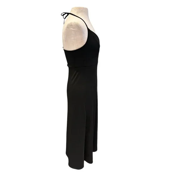 Black Halter Midi Dress With Adjustable Tie Back & Deep V-Neckline 95% Polyester - Picture 4 of 10